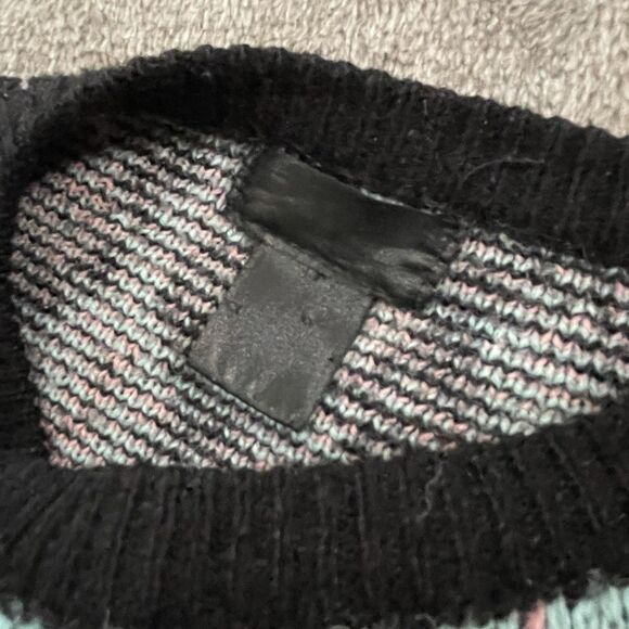 80s 90s Sweater Size L/XL New Wave Fair Isle Blue Bird Fuzzy Crewneck Pastel - Picture 3 of 9